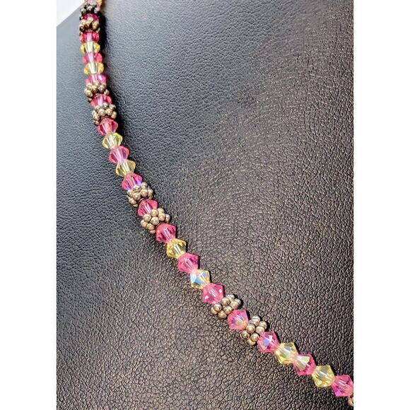 Elise Ryan 925 Sterling Silver Pink Clear Bicone Crystal Bead 18" Necklace - Picture 6 of 9